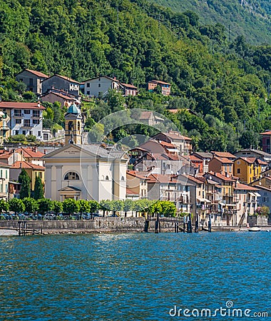 Colonno, colorful village overlooking Lake Como, Lombardy, Italy. Stock Photo