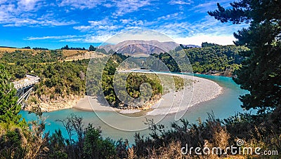 Picturesque Rakaia Gorge and Rakaia River on the South Island of New Zealand Stock Photo