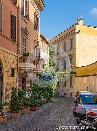 The picturesque Rione Trastevere on a summer morning, in Rome, Italy. Stock Photo