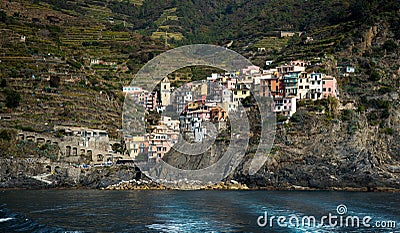 Village of vernazza with colourful houses at the edge of the cliff Riomaggiore, Cinque Terre, Liguria, Italy Stock Photo