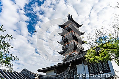 Picturesque scene of Fahua Pagoda in Zhouqiao Old Street, Jiading, Shanghai. Editorial Stock Photo