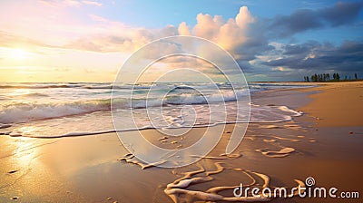 A picturesque scene of a serene beach with a 