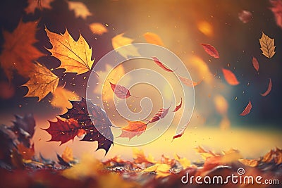 background with dry autumn leaves, blurred background, Generative AI Stock Photo