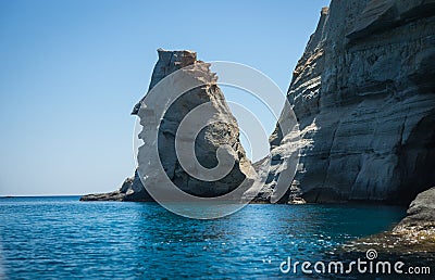 Picturesque sea landscape and white rocks at Kleftiko, Milos, Gr Stock Photo