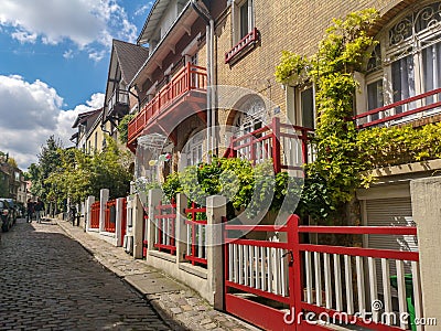 Picturesque small street of Villa Montsouris in Paris France Stock Photo