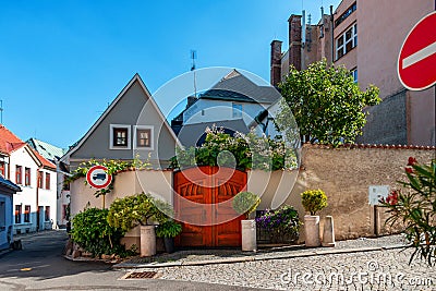 Picturesque small streets and corner in historic center of Tabor Stock Photo