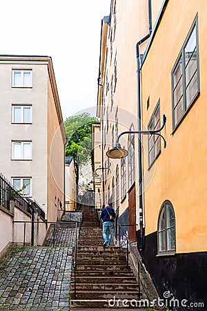 Picturesque steps with colorful houses in Sodermalm in Stockholm Editorial Stock Photo