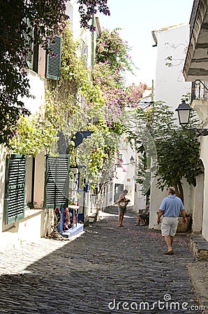 Picturesque stone street in Cadaques Editorial Stock Photo