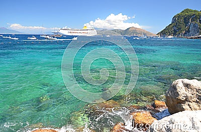 Picturesque summer landscape of beautiful beach in marina grande on capri island, Italy Stock Photo