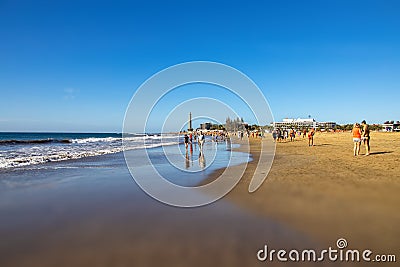 Picturesque sunny landscape from Maspalomas beach on the Spanish Canary island of Gran Canaria Editorial Stock Photo