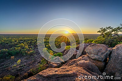 Picturesque sunrise at Undara National Park in Queensland, Australia Stock Photo