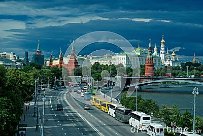 Picturesque tourist view of the Moscow Kremlin with the bridge over the Moscow river Editorial Stock Photo