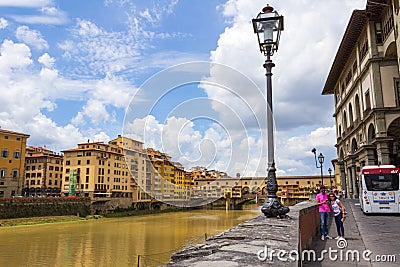 Historic architecture Arno river summer day view Florence Italy Editorial Stock Photo