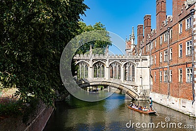 picturesque view of famous covered Bridge of Sighs, St John's College, sunny day Editorial Stock Photo