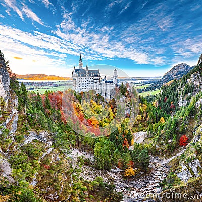 Picturesque view of famous Neuschwanstein Castle in autumn Editorial Stock Photo