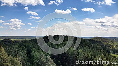 Picturesque view on the lake and forest at evening time just before the sunset. Sky and clouds reflected in water surface.Beautifu Stock Photo