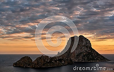Picturesque view of the mysterious island of Es Vedra at sunset Stock Photo