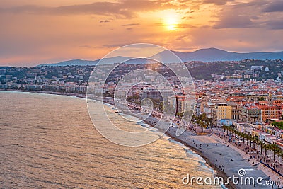 Picturesque view of Nice, France on sunset Stock Photo