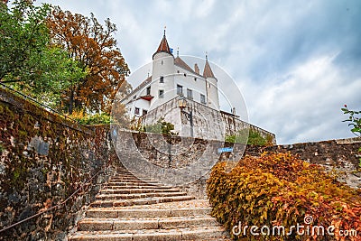 Picturesque view of Nyon Castle, Nyon, Vaud, Switzerland at cloudy autumn day Stock Photo