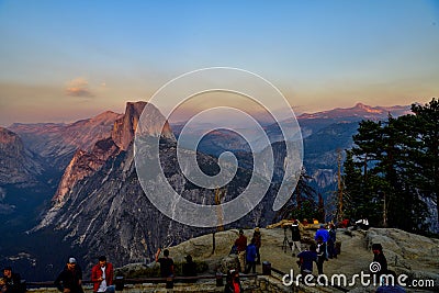 Half dome and Yosemite Valley during sunset Editorial Stock Photo