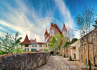 Picturesque view of Thun Castle in the city of Thun, canton of Bern, Switzerland Stock Photo