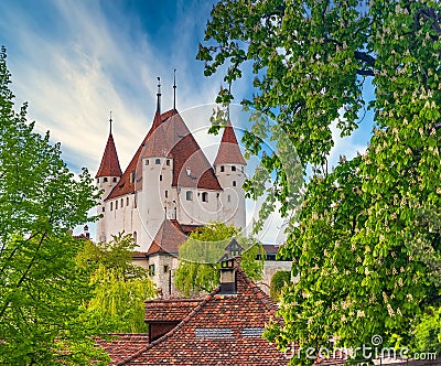 Picturesque view of Thun Castle in the city of Thun, canton of Bern, Switzerland Stock Photo