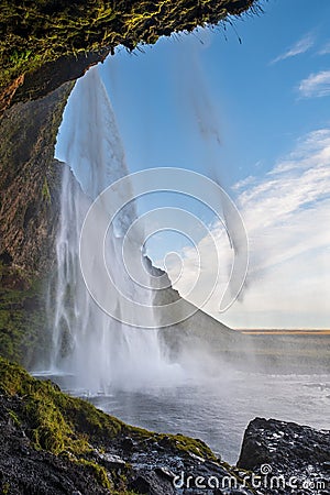 Picturesque waterfall Seljalandsfoss autumn view, southwest Iceland Stock Photo