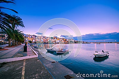 The pictursque port of Sitia, Crete, Greece at sunset. Stock Photo