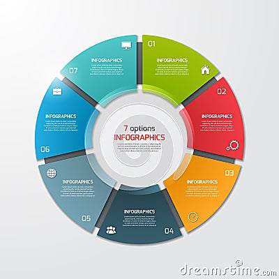 Pie chart circle infographic template with 7 options Vector Illustration