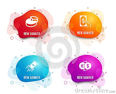 Pie chart, Fast payment and Receive money icons. Money exchange sign. 3d graph, Finance transfer, Cash payment. Vector Vector Illustration