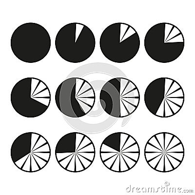 Pie chart icons. Business data visual. Vector statistical analysis. Black simple design. Vector Illustration
