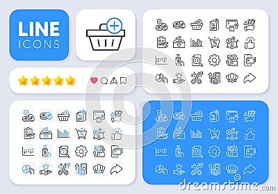 Pie chart, Inflation and Analytics chart line icons for web app. Pictogram icon. App line icons. Vector Stock Photo