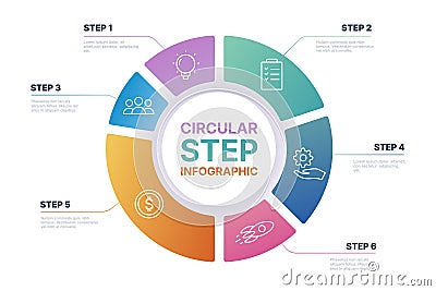 Pie chart infographic. Circle step diagram, modern round diagrams with 5 steps, abstract circle graph elements for Vector Illustration