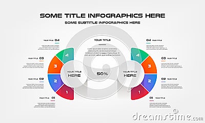 Pie chart of percentage infographics. Element of graph, diagram with 8 options - parts, processes, timeline. Vector Vector Illustration