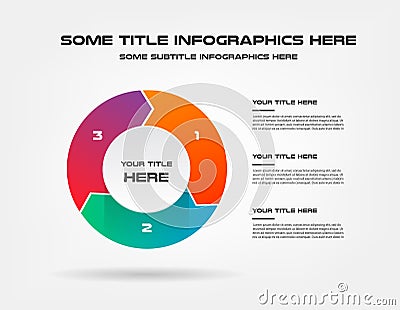 Pie chart of percentage infographics. Element of graph, diagram with 3 options - parts, processes, timeline. Vector Vector Illustration