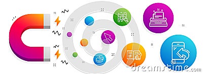 Pie chart, Search map and Typewriter icons set. Vector Vector Illustration