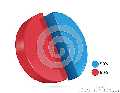 pie chart split ratio 50percent blue and 50percent red for designing reports about business profits Vector Illustration