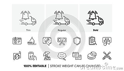 Pie chart, Translation service and Waterproof line icons. For web app, printing. Line icons. Vector Vector Illustration