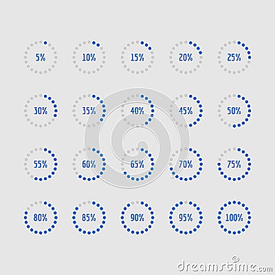 Pie charts, circle percentage diagrams of loading Vector Illustration