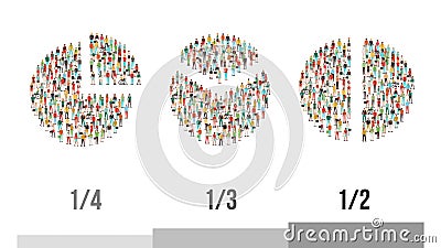 Pie charts composed of people Vector Illustration