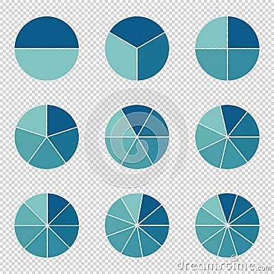 Pie Charts - .Different Subdivisions - Vector Illustration - Isolated On Transparent Background Vector Illustration