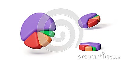 Pie charts set. 3D render circular charts for infographics templates Vector Illustration