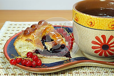 Pie with currant and tea Stock Photo