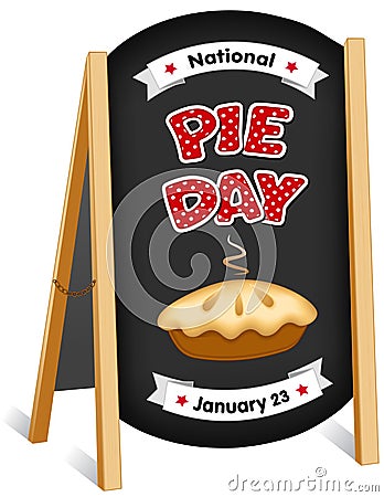 Pie Day, January 23, folding sidewalk easel sign, chalk board background Vector Illustration