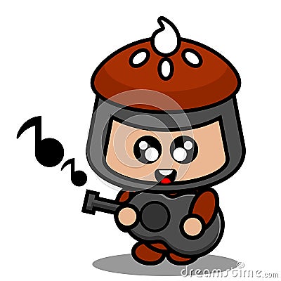 Pie doodle mascot costume playing guitar Vector Illustration