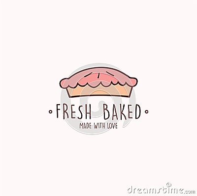 Pie, Fresh Bakery and Dessert Logo, Sign, Emblem, Flat Vector Design Vector Illustration