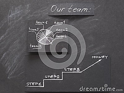Pie graph steps teamwork company strategy Stock Photo