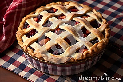 Pie with lattice crust tasty dessert background Stock Photo