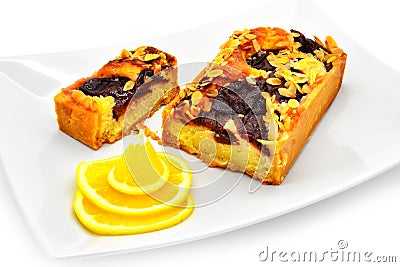 Pie with plum and nuts Stock Photo