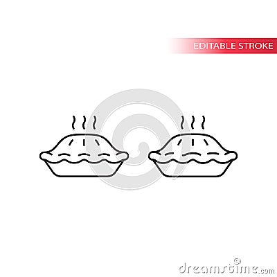 Pie simple vector line icon. Hot pie in platter with steam. Vector Illustration